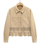 Dandara | Casaco Cropped Bege com Detalhes Vazados e Design Autoral